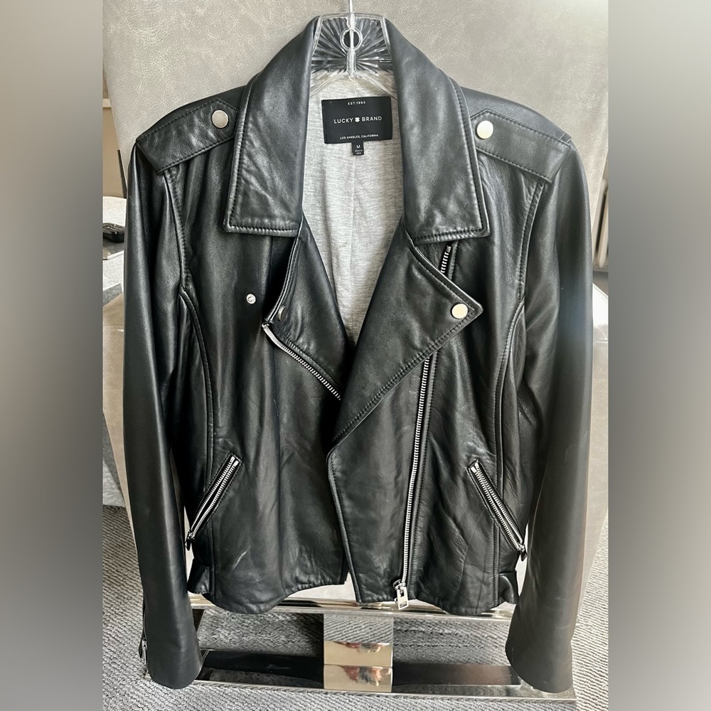Lucky Brand Black Leather Moto Biker Jacket
